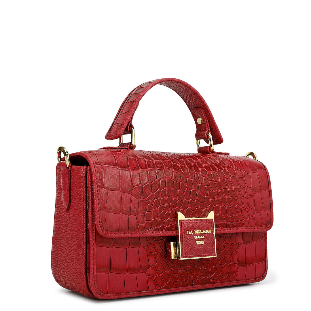 Small Croco Leather Satchel - Plumberry