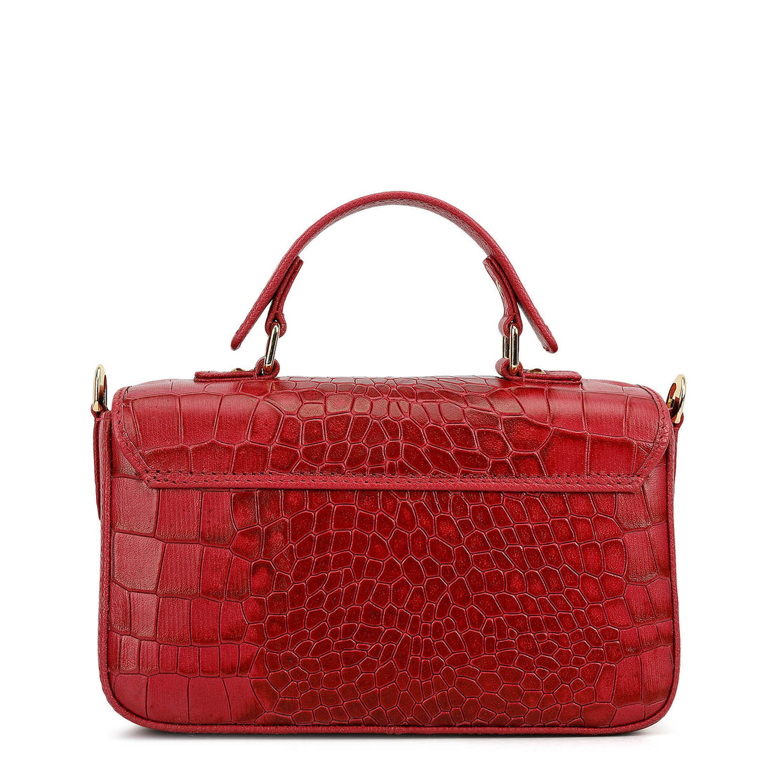 Small Croco Leather Satchel - Plumberry