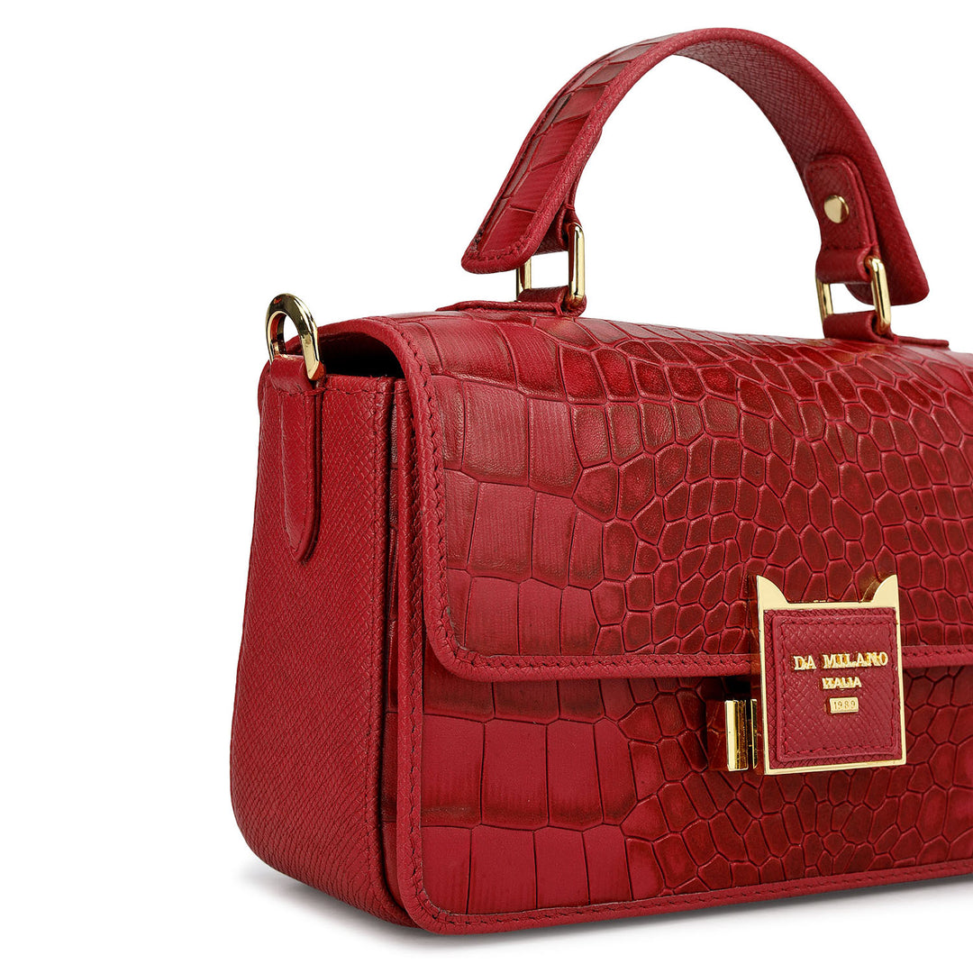 Small Croco Leather Satchel - Plumberry