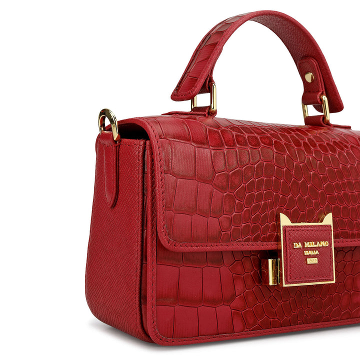 Small Croco Leather Satchel - Plumberry