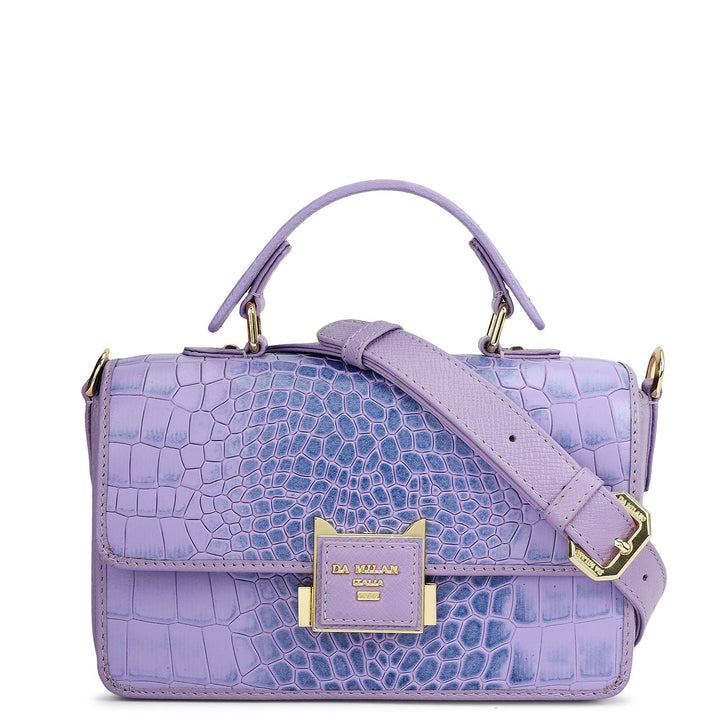 Small Croco Leather Satchel - Purple Haze