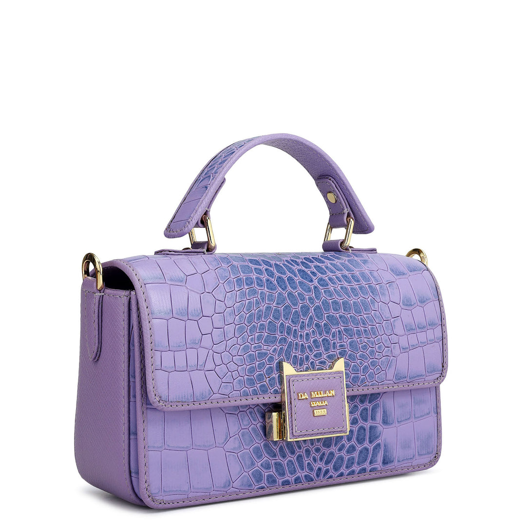 Small Croco Leather Satchel - Purple Haze