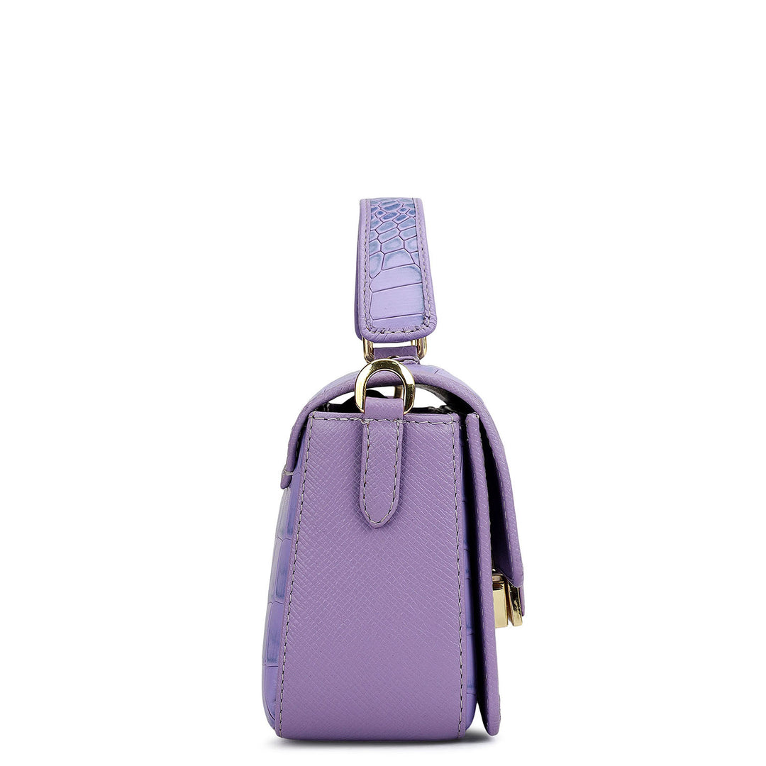 Small Croco Leather Satchel - Purple Haze