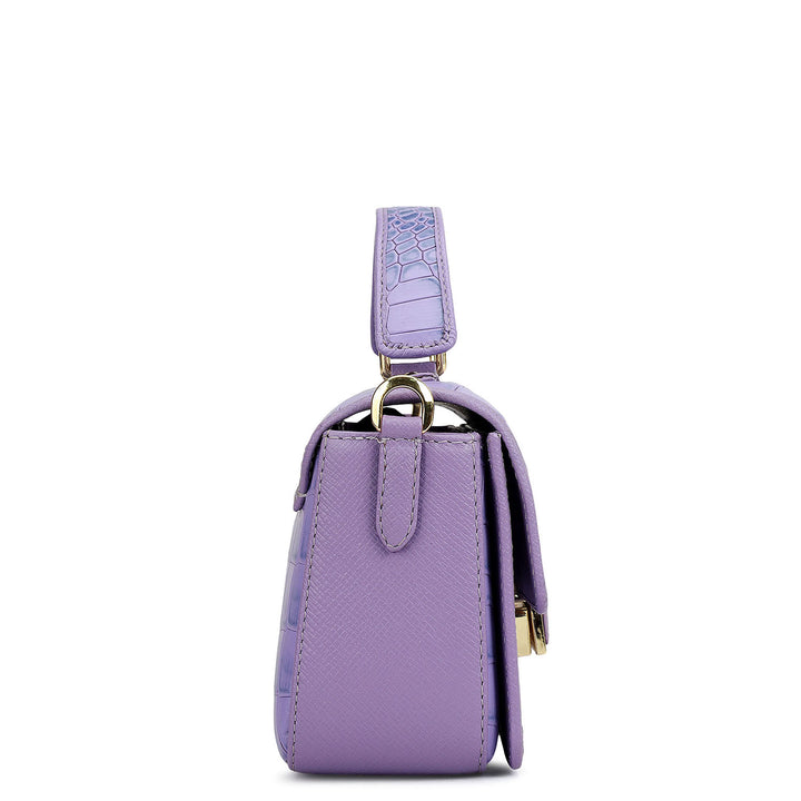 Small Croco Leather Satchel - Purple Haze