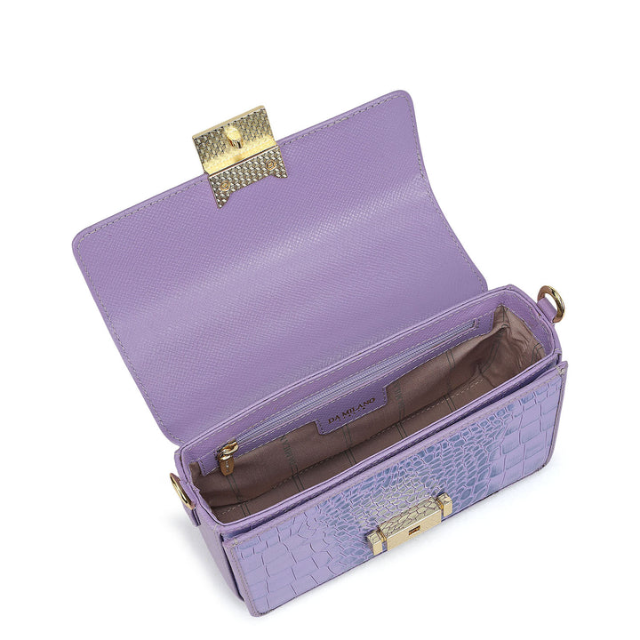 Small Croco Leather Satchel - Purple Haze