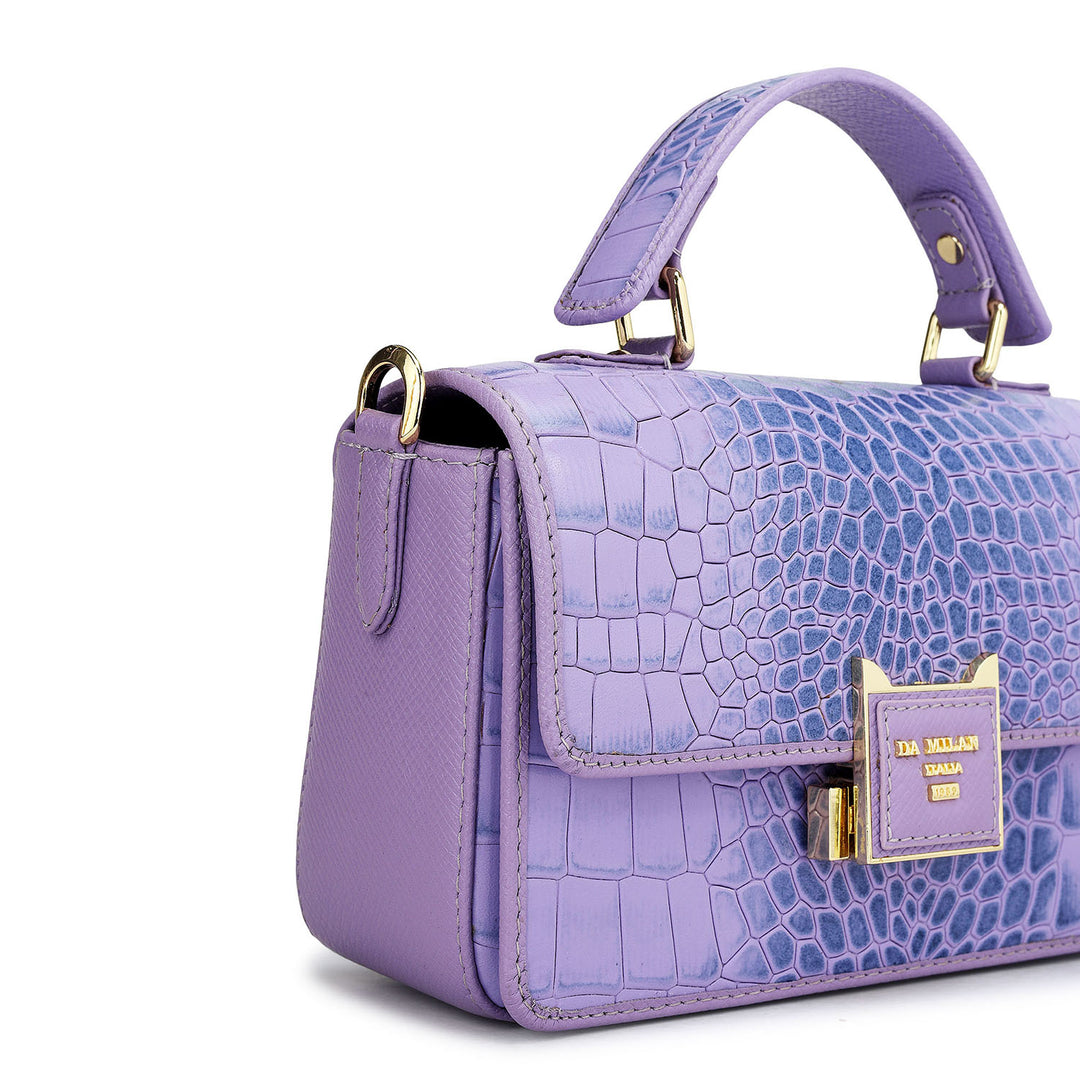 Small Croco Leather Satchel - Purple Haze