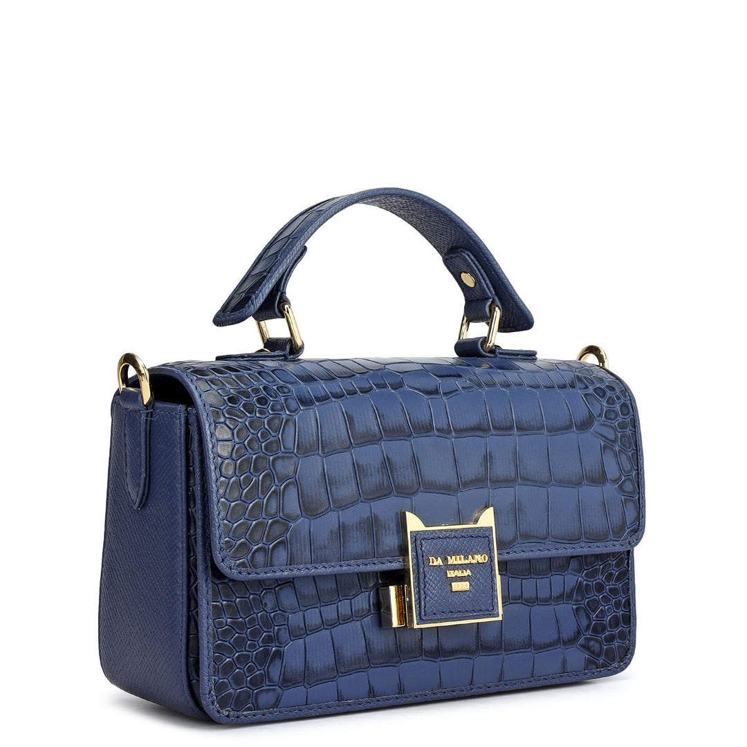 Small Croco Leather Satchel - Stardust