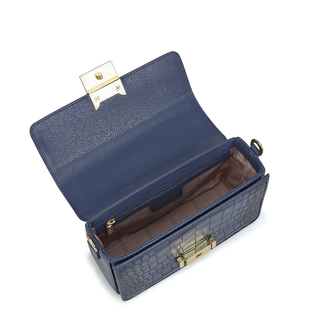 Small Croco Leather Satchel - Stardust