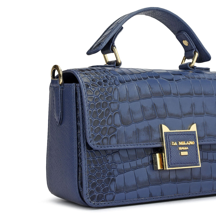 Small Croco Leather Satchel - Stardust