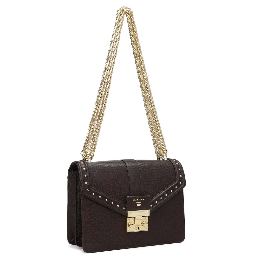 Small Franzy Leather Shoulder Bag - Chocolate