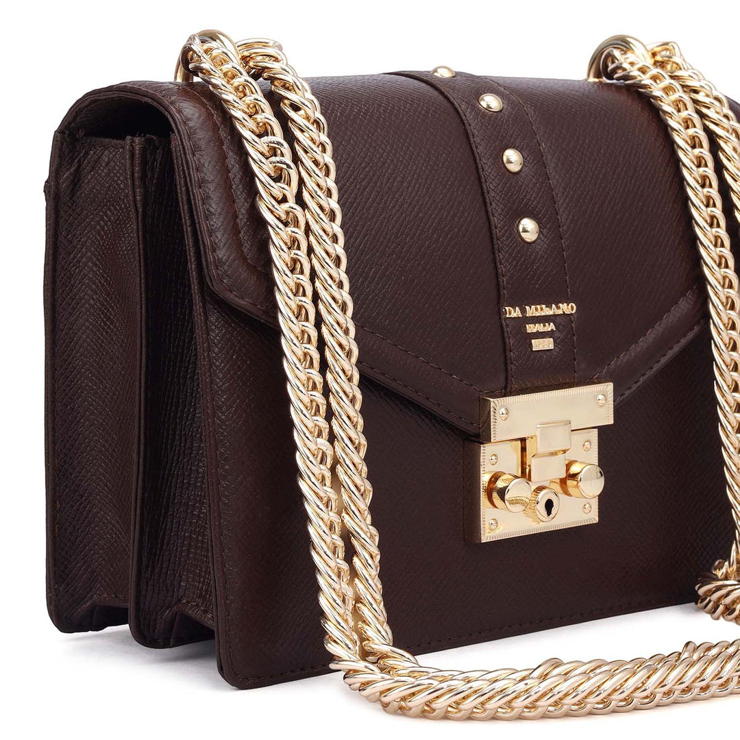 Small Franzy Leather Shoulder Bag - Chocolate