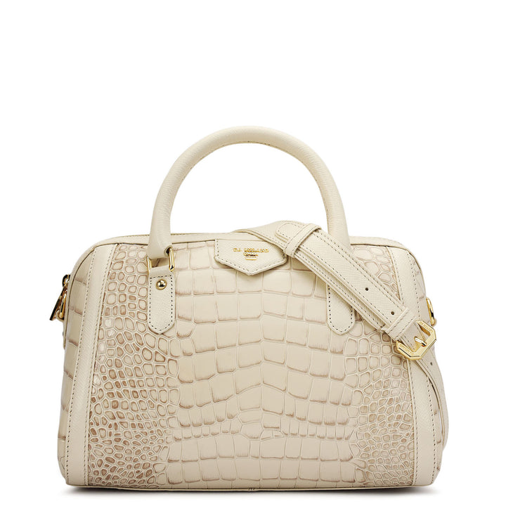 Medium Croco Leather Satchel - Marshmallow
