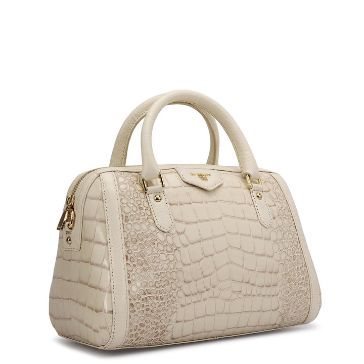 Medium Croco Leather Satchel - Marshmallow