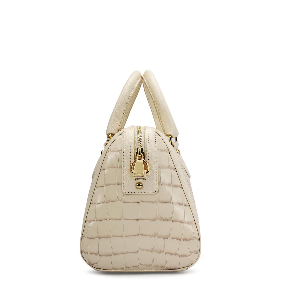 Medium Croco Leather Satchel - Marshmallow