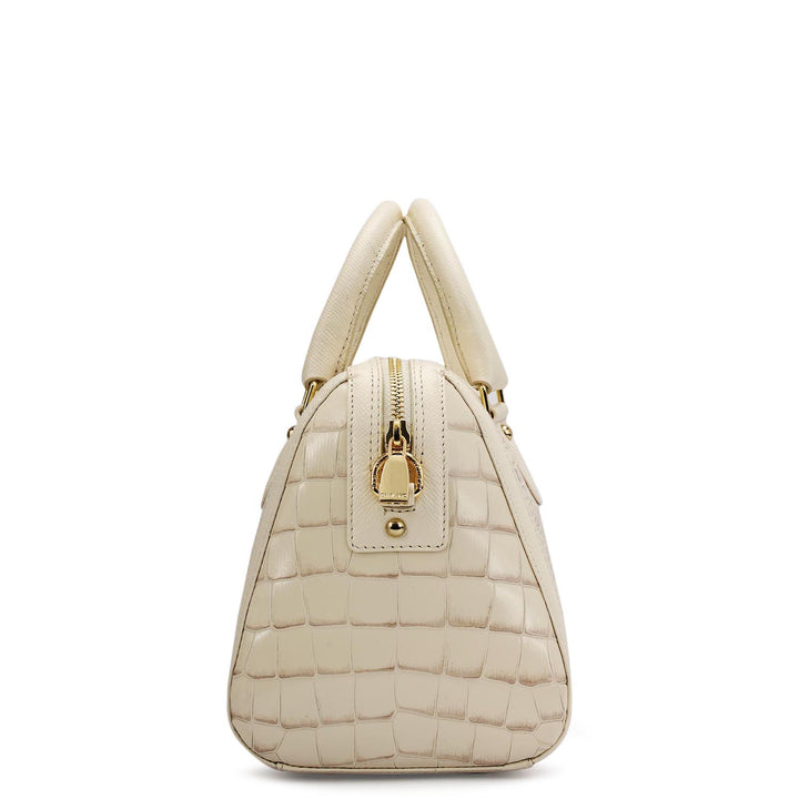 Medium Croco Leather Satchel - Marshmallow