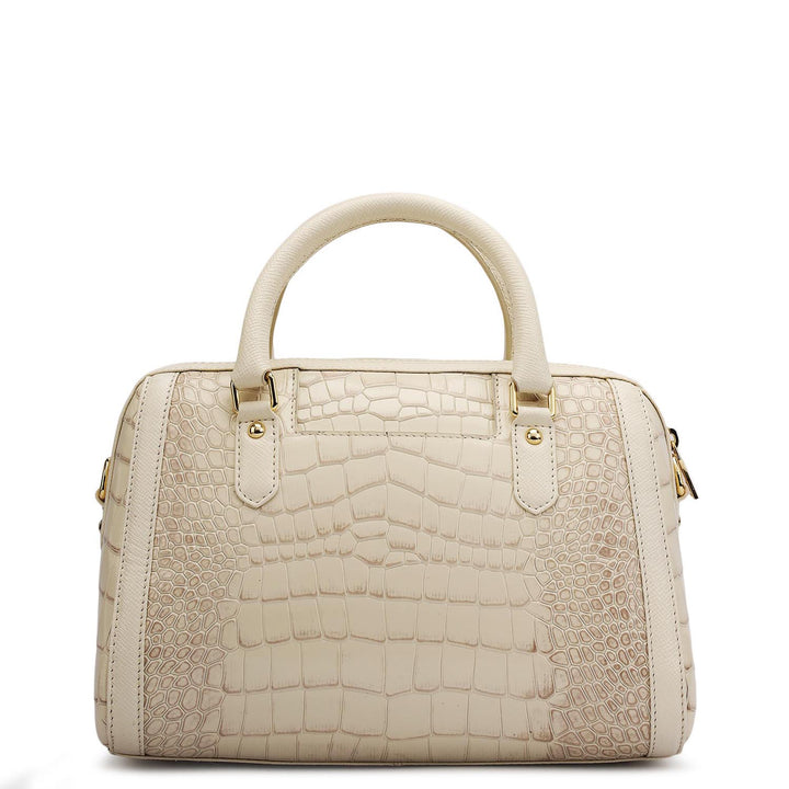 Medium Croco Leather Satchel - Marshmallow