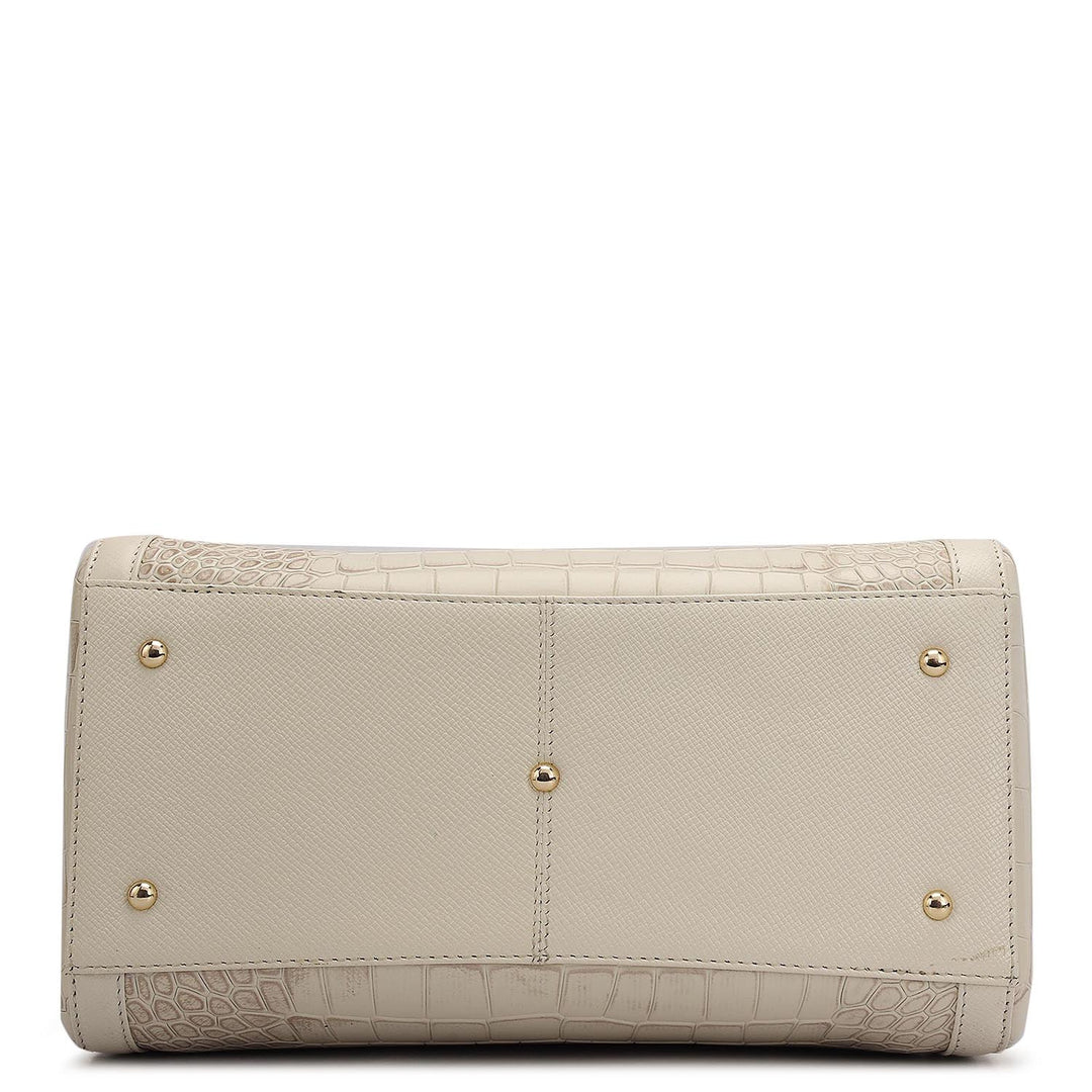 Medium Croco Leather Satchel - Marshmallow