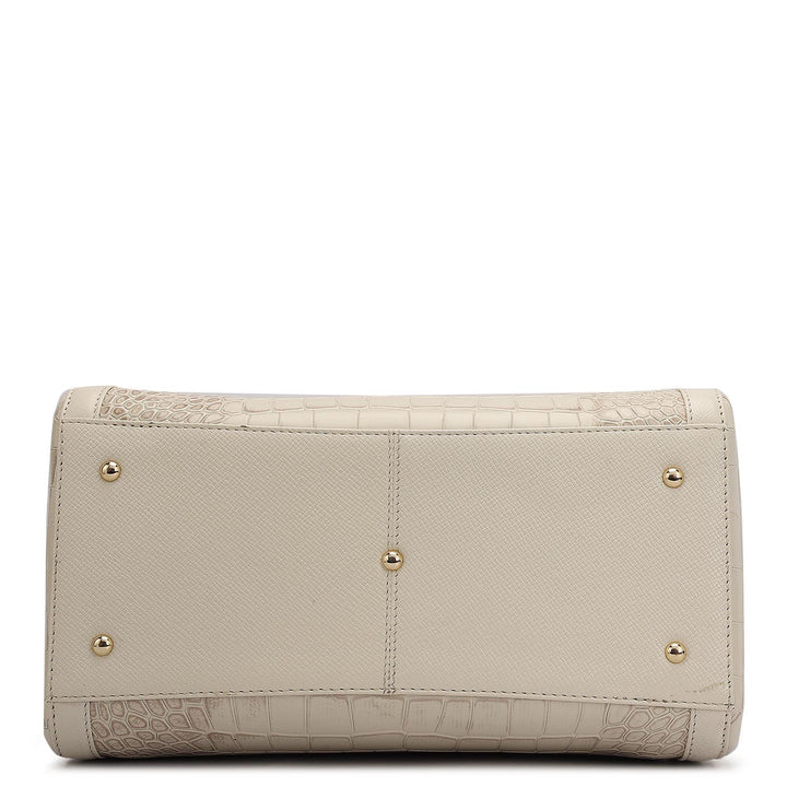 Medium Croco Leather Satchel - Marshmallow