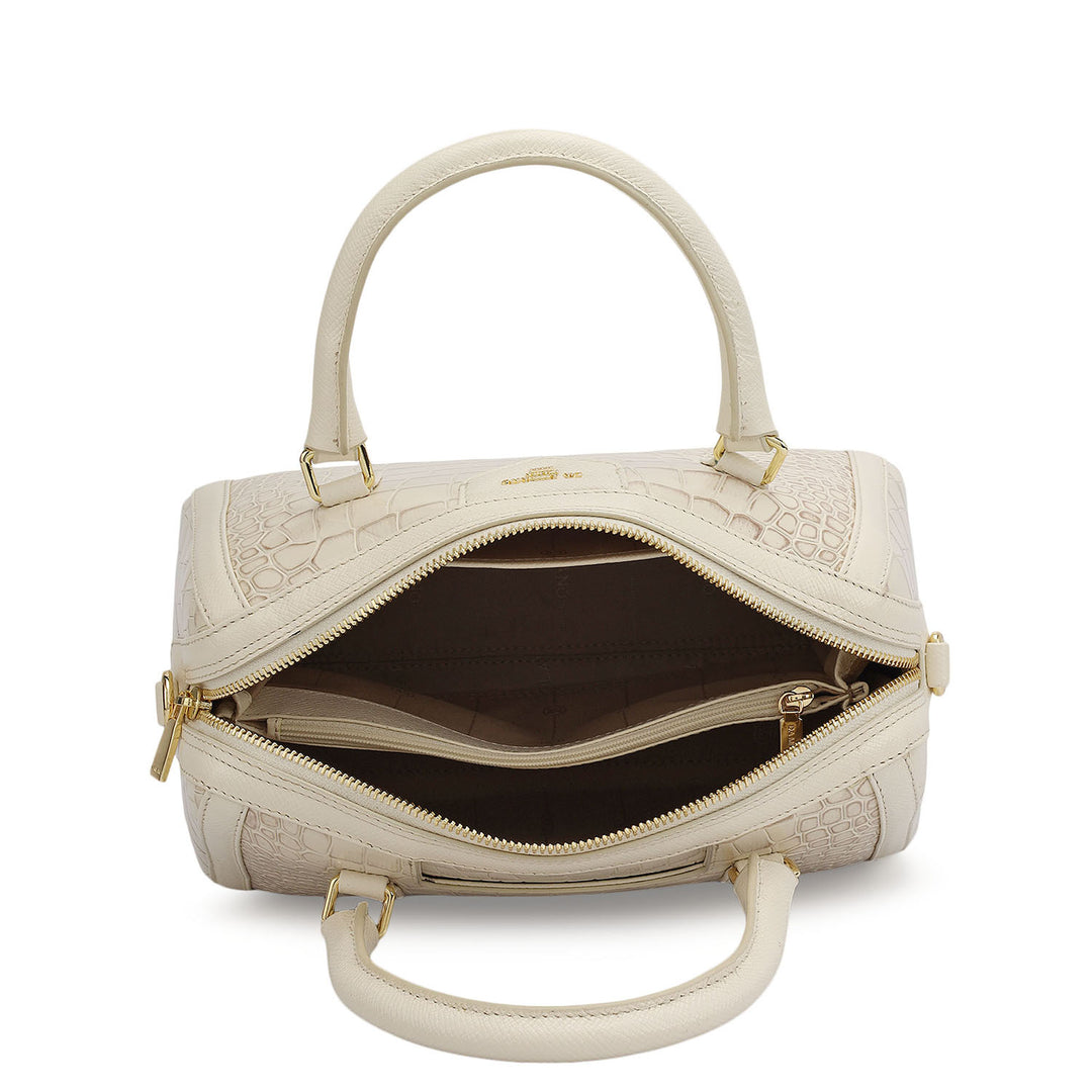 Medium Croco Leather Satchel - Marshmallow