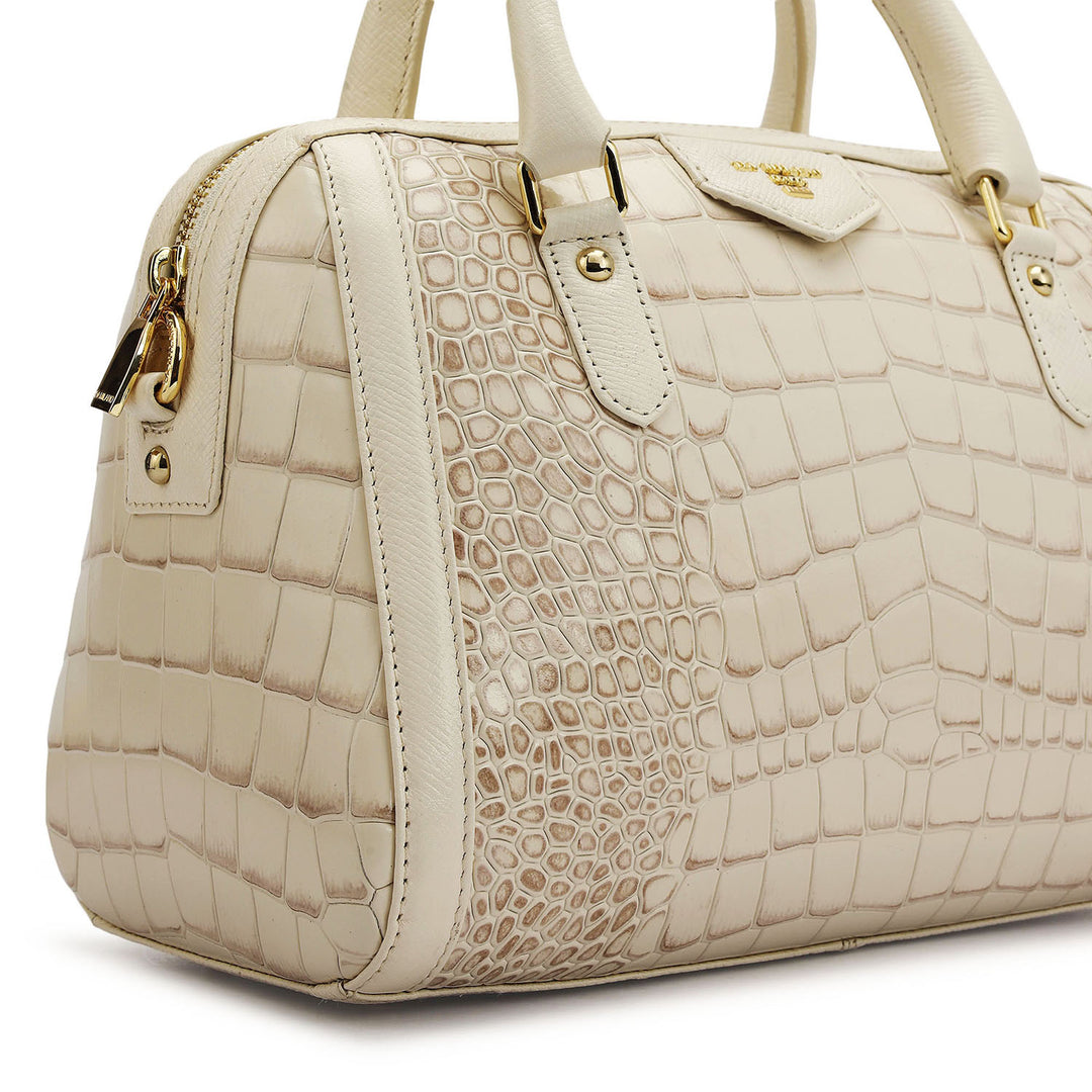 Medium Croco Leather Satchel - Marshmallow