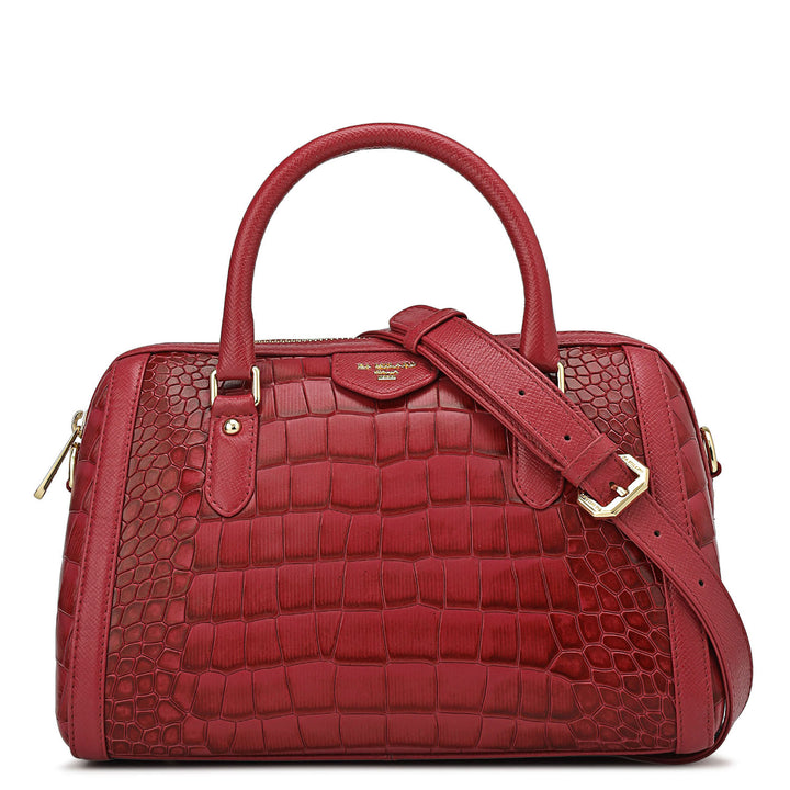 Medium Croco Leather Satchel - Plumberry