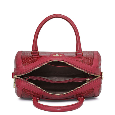 Medium Croco Leather Satchel - Plumberry