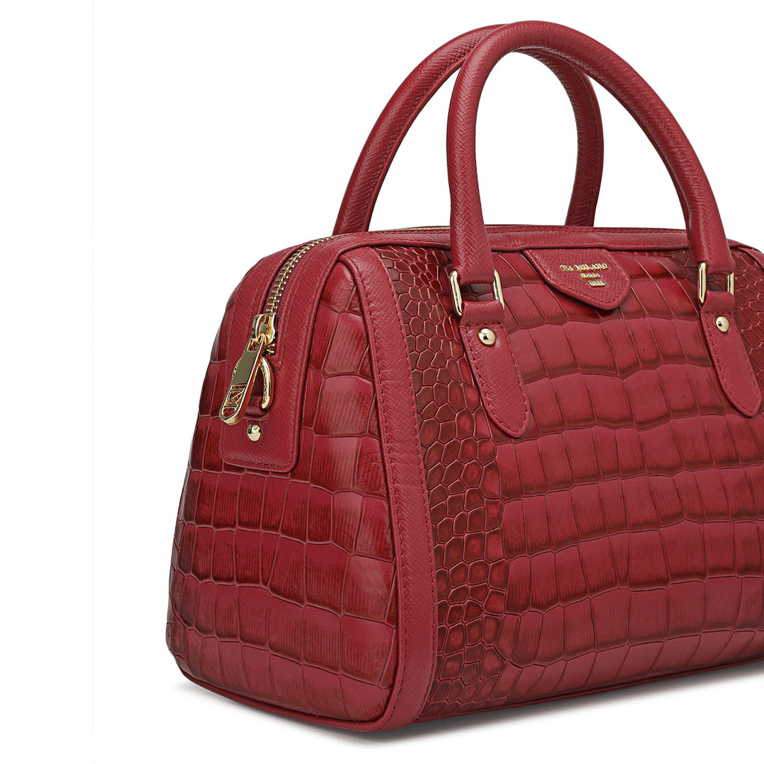 Medium Croco Leather Satchel - Plumberry