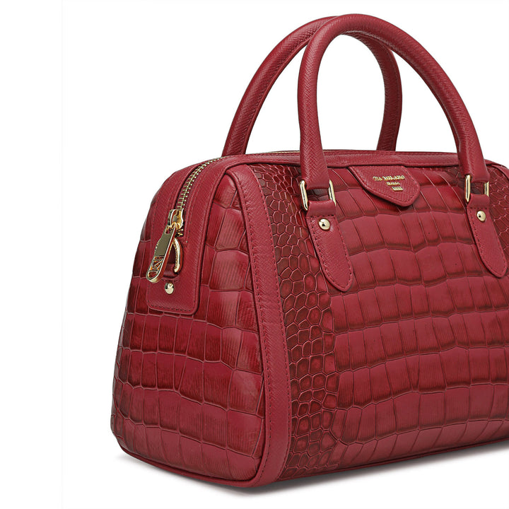 Medium Croco Leather Satchel - Plumberry