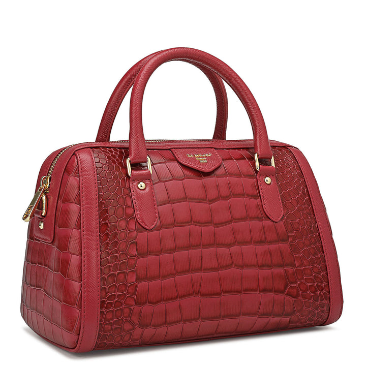 Medium Croco Leather Satchel - Plumberry