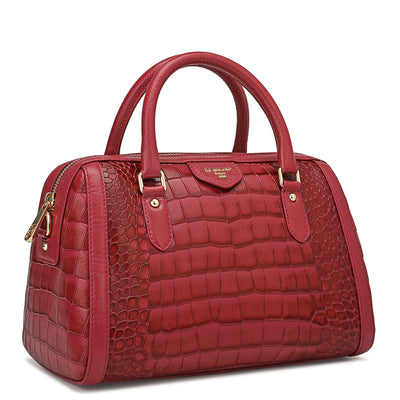Medium Croco Leather Satchel - Plumberry
