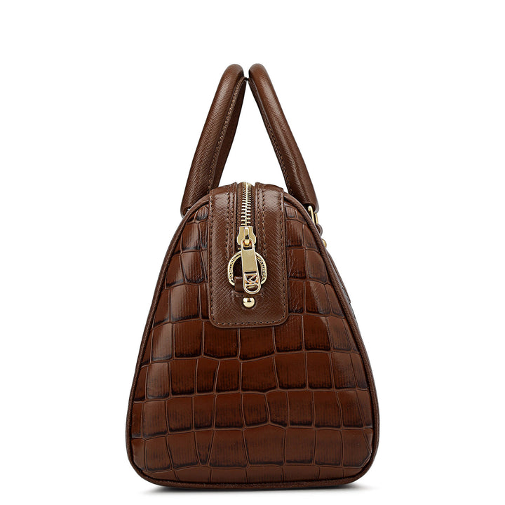 Medium Croco Leather Satchel - Walnut