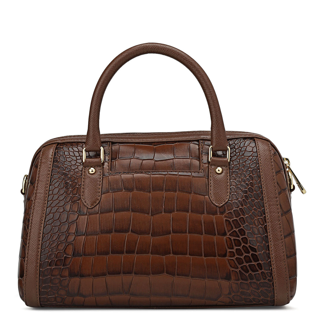 Medium Croco Leather Satchel - Walnut