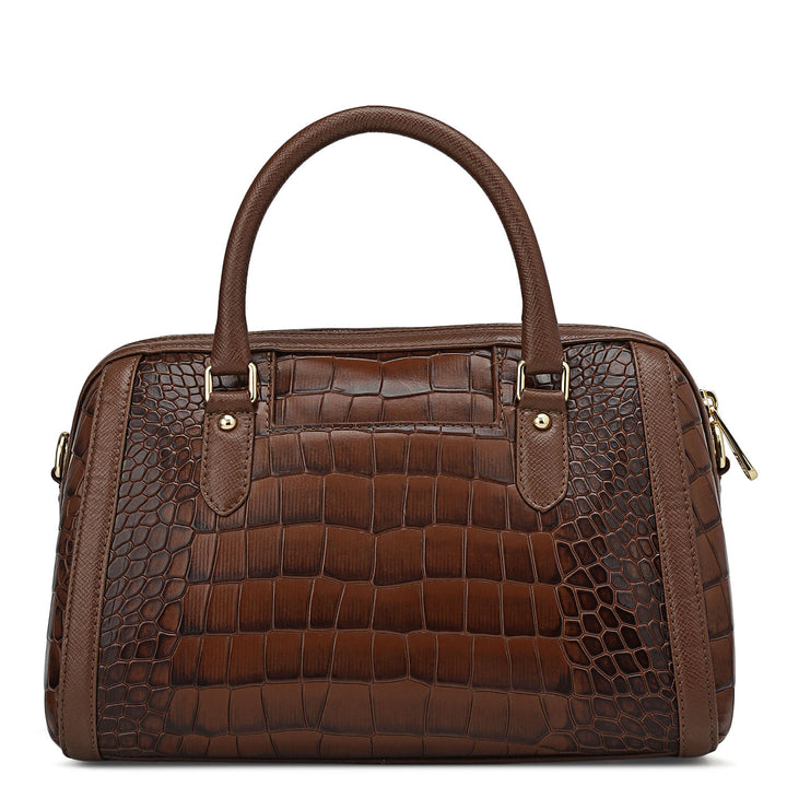 Medium Croco Leather Satchel - Walnut