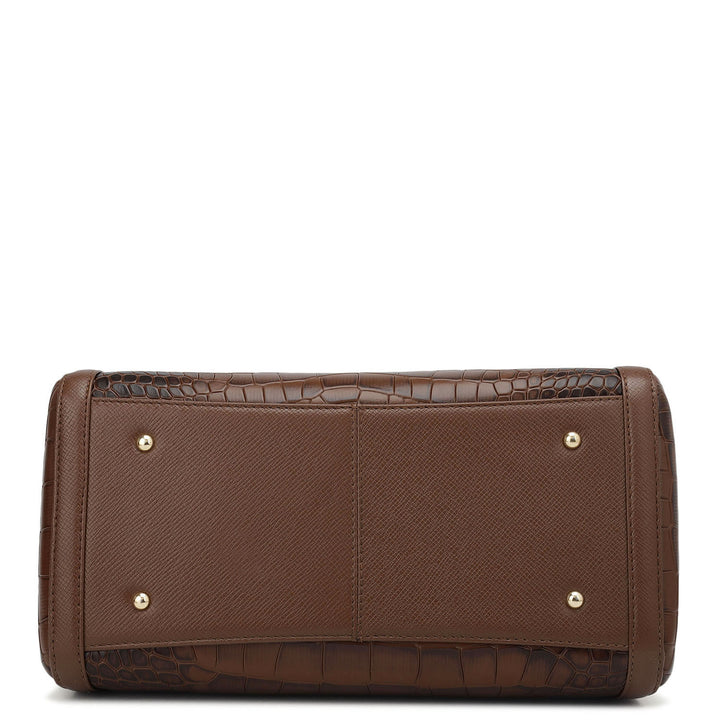 Medium Croco Leather Satchel - Walnut