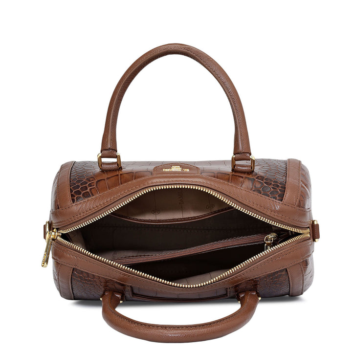 Medium Croco Leather Satchel - Walnut