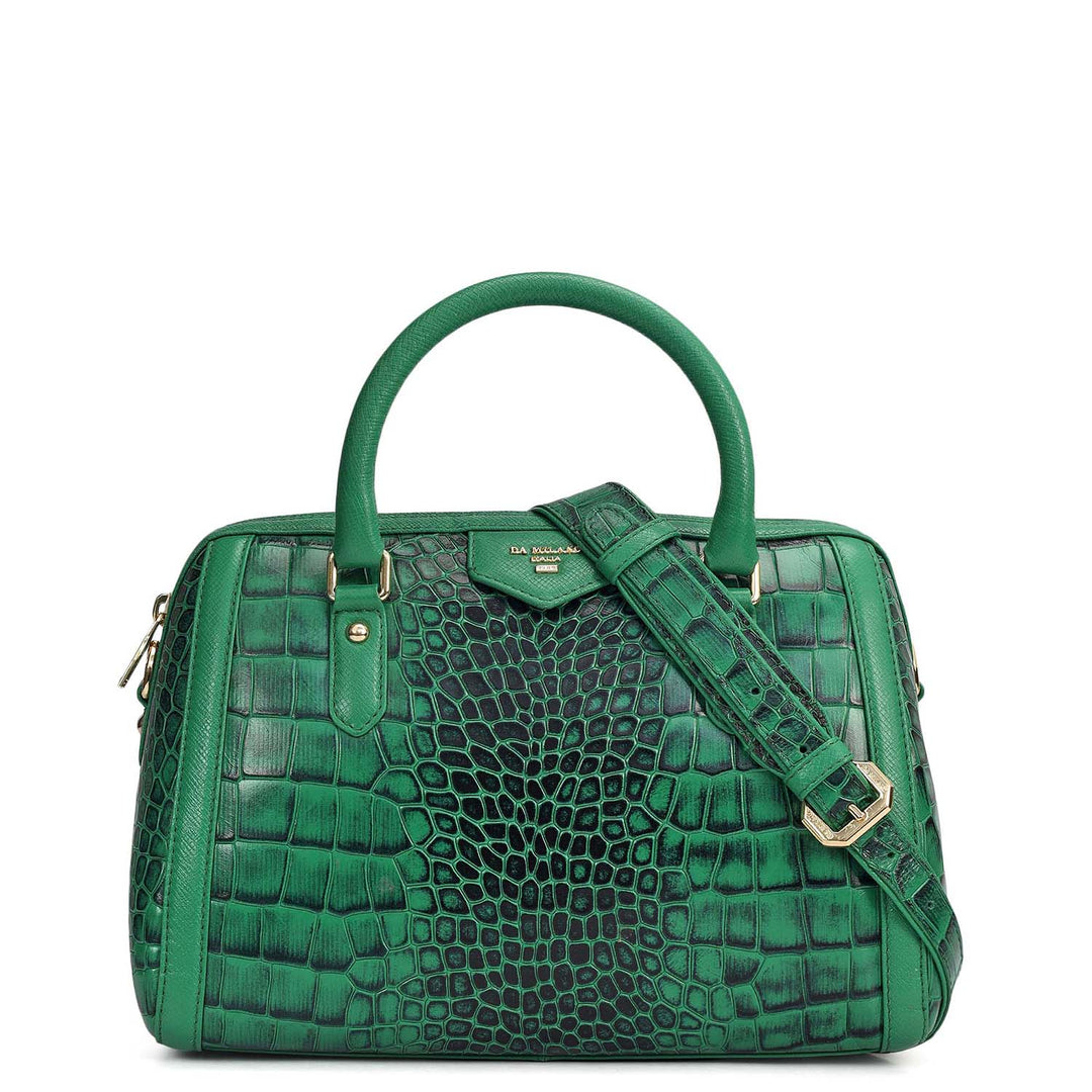 Medium Croco Leather Satchel - Sea Weed