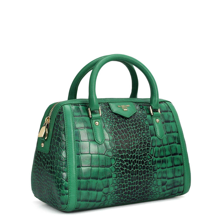 Medium Croco Leather Satchel - Sea Weed