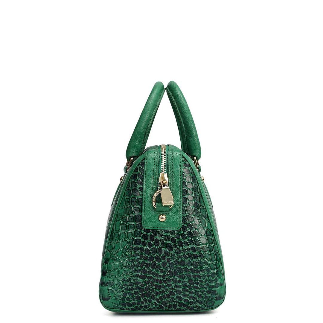 Medium Croco Leather Satchel - Sea Weed