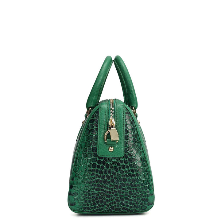 Medium Croco Leather Satchel - Sea Weed