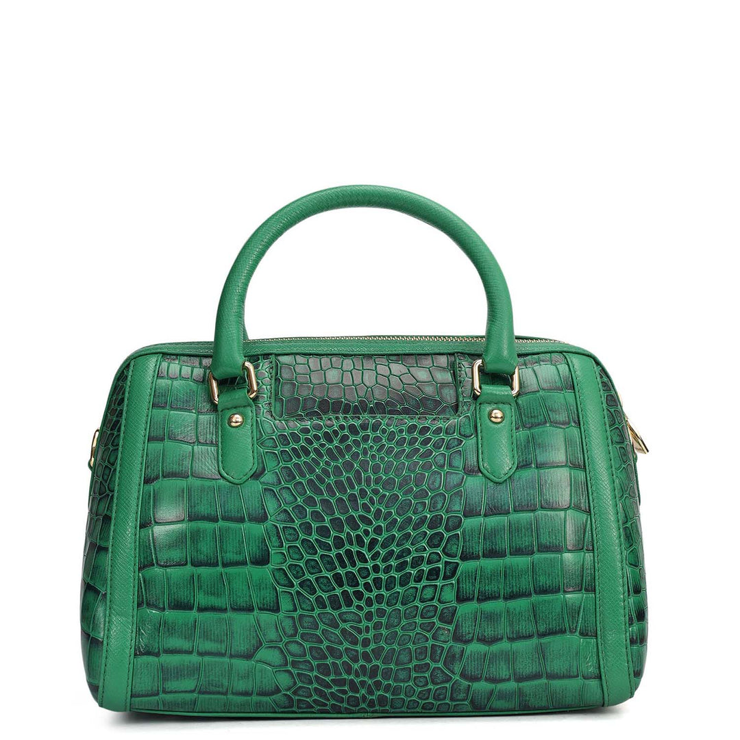 Medium Croco Leather Satchel - Sea Weed