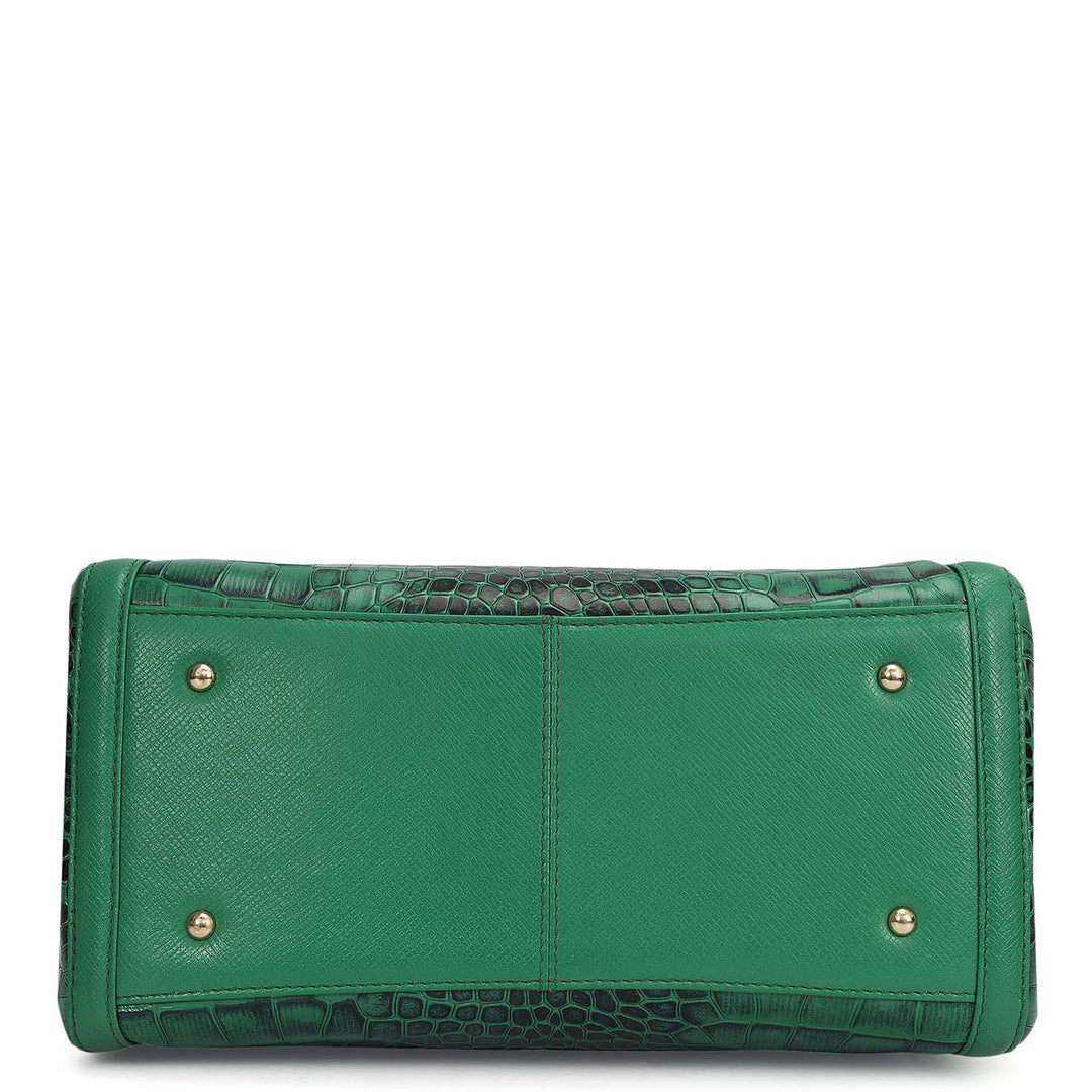 Medium Croco Leather Satchel - Sea Weed
