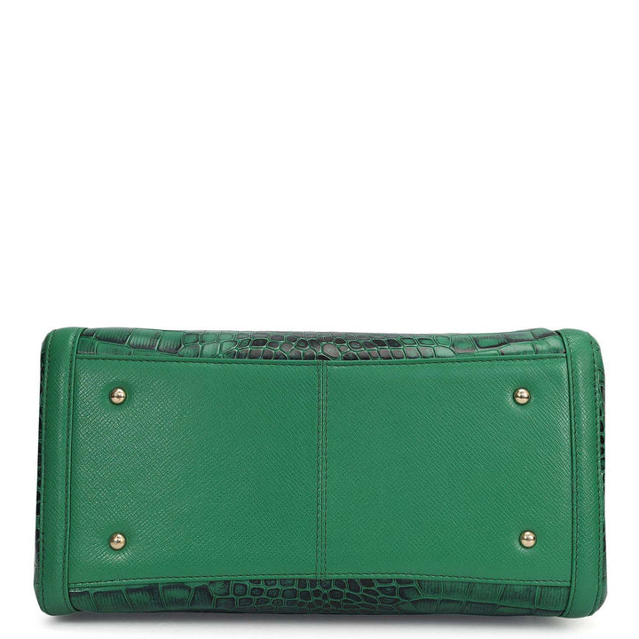 Medium Croco Leather Satchel - Sea Weed
