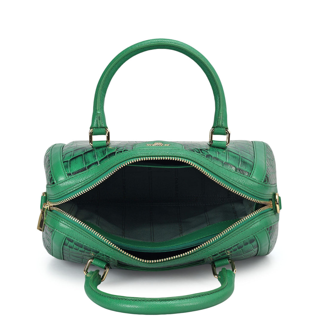 Medium Croco Leather Satchel - Sea Weed