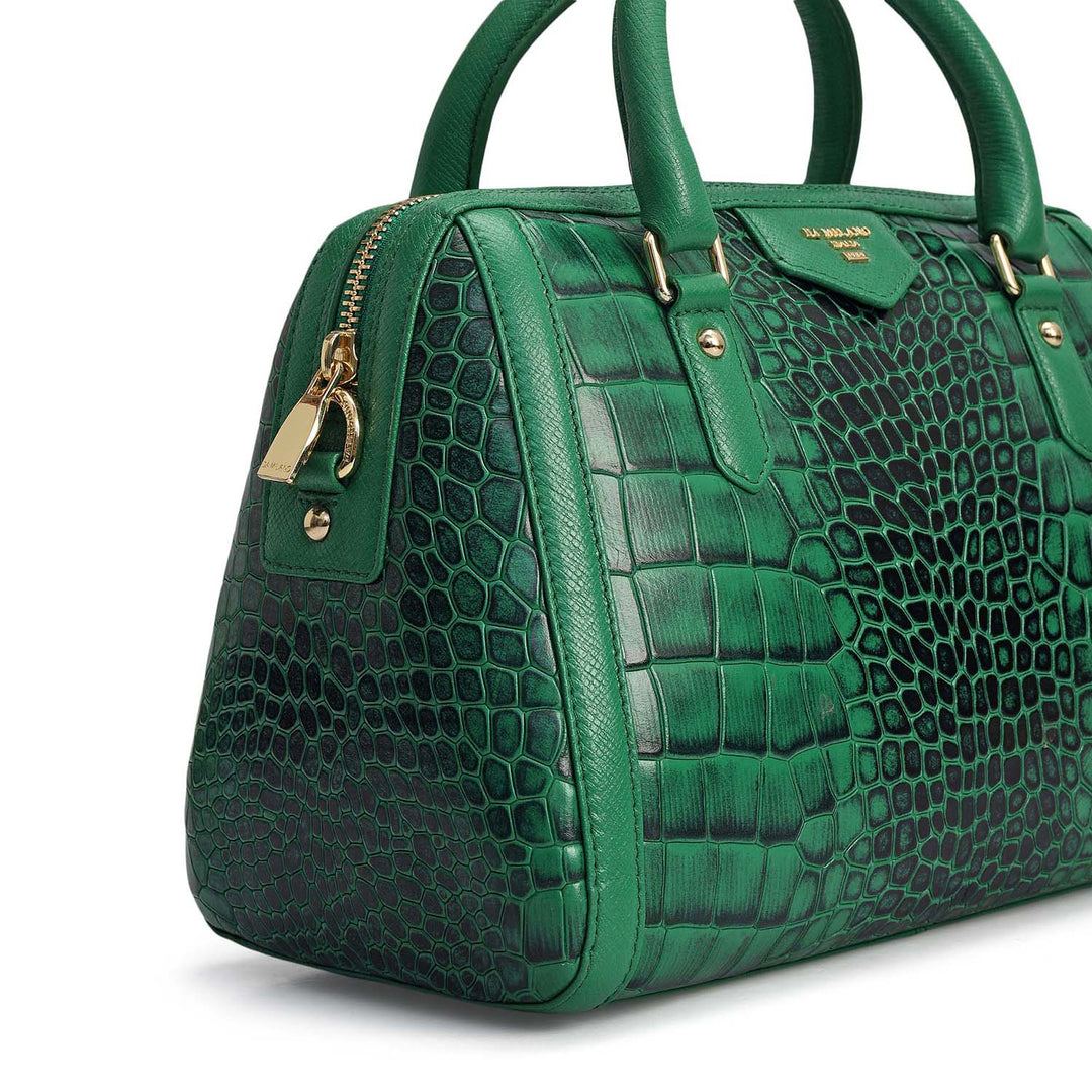 Medium Croco Leather Satchel - Sea Weed