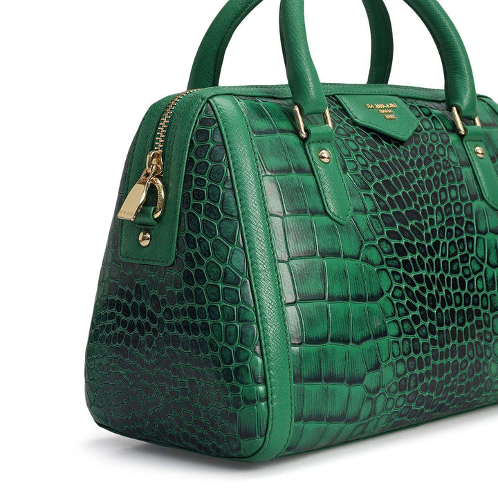 Medium Croco Leather Satchel - Sea Weed