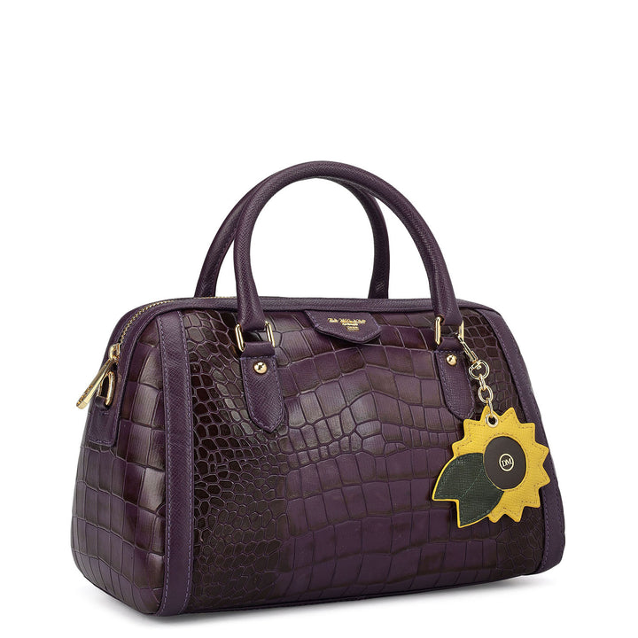 Medium Croco Leather Bowler - Grapevine