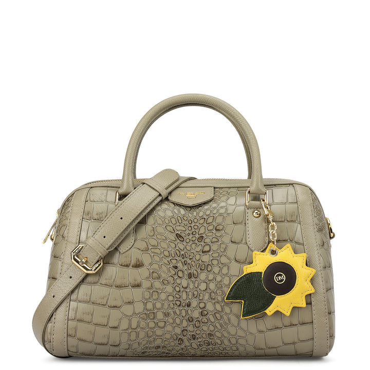 Medium Croco Leather Bowler - Stone Grey