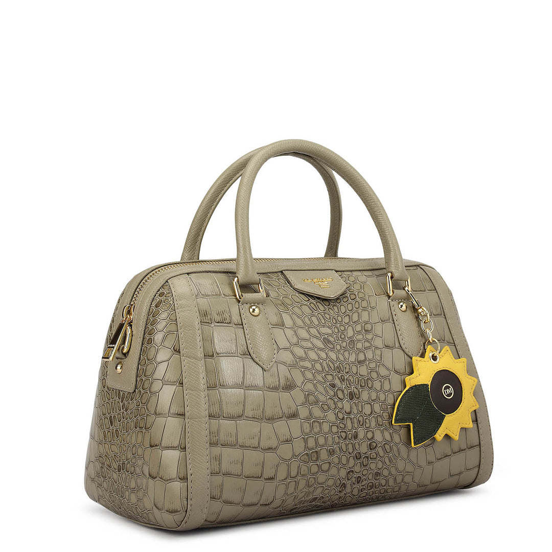 Medium Croco Leather Bowler - Stone Grey