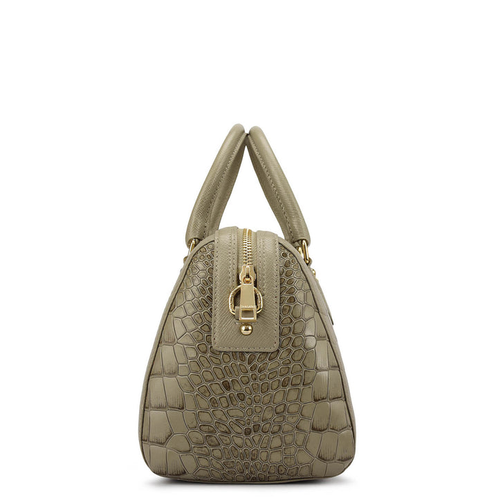 Medium Croco Leather Bowler - Stone Grey