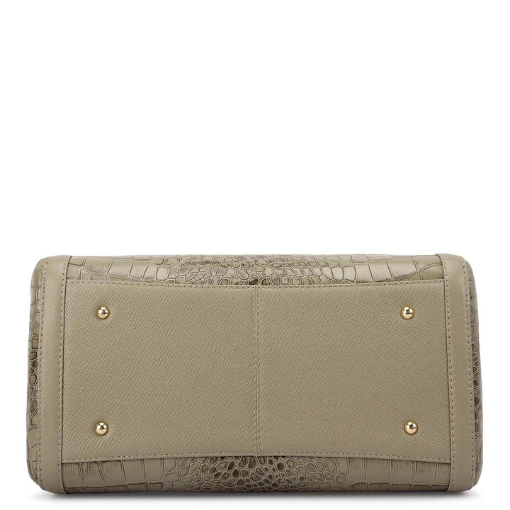 Medium Croco Leather Bowler - Stone Grey